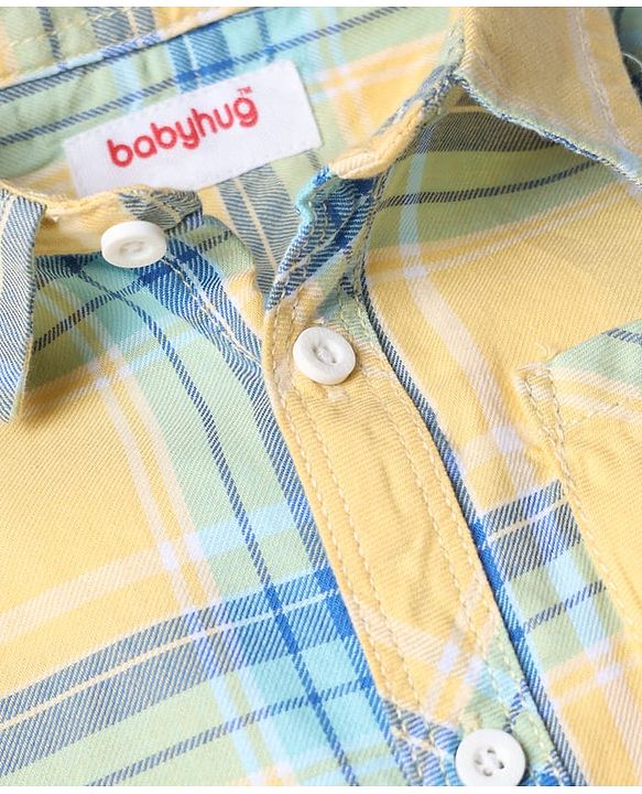 Babyhug Cotton Blend Full Sleeves Checked Shirt and Denim Jeans - Yellow