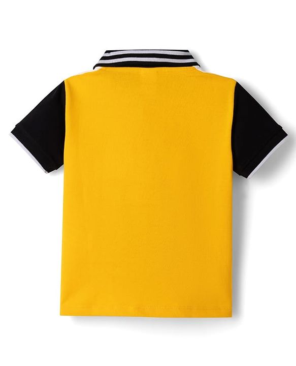 Babyhug Disney Cotton Knit Half Sleeves Polo T-Shirt with Mickey Mouse Print - Yellow
