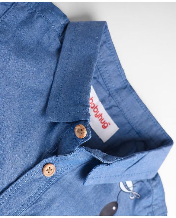 Babyhug 100% Cotton Woven Full Sleeves Shirt and Pant with Crocodile Print - Blue