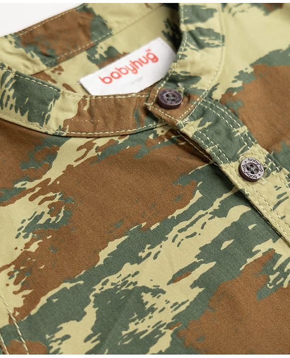 Babyhug 100% Cotton Woven Full Sleeves Shirt and Pant with Camouflage Print - Olive Green
