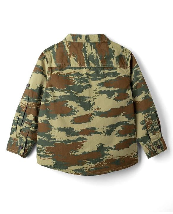 Babyhug 100% Cotton Woven Full Sleeves Shirt and Pant with Camouflage Print - Olive Green