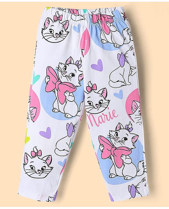 Babyhug Disney Single Jersey Knit Full Sleeves Co-Ords Shirt & Pyjama Night Suit with Polka Dots & Marie Graphics Pack of 2 - Lilac & White