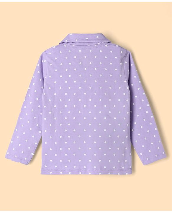 Babyhug Disney Single Jersey Knit Full Sleeves Co-Ords Shirt & Pyjama Night Suit with Polka Dots & Marie Graphics Pack of 2 - Lilac & White