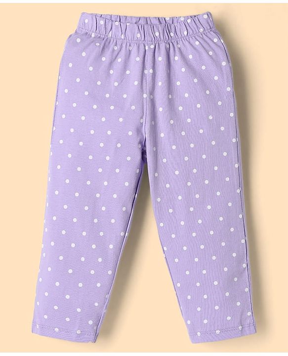 Babyhug Disney Single Jersey Knit Full Sleeves Co-Ords Shirt & Pyjama Night Suit with Polka Dots & Marie Graphics Pack of 2 - Lilac & White