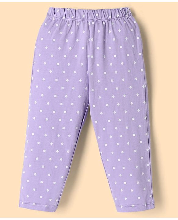 Babyhug Disney Single Jersey Knit Full Sleeves Co-Ords Shirt & Pyjama Night Suit with Polka Dots & Marie Graphics Pack of 2 - Lilac & White