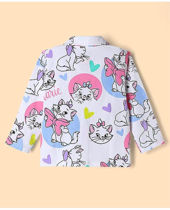 Babyhug Disney Single Jersey Knit Full Sleeves Co-Ords Shirt & Pyjama Night Suit with Polka Dots & Marie Graphics Pack of 2 - Lilac & White
