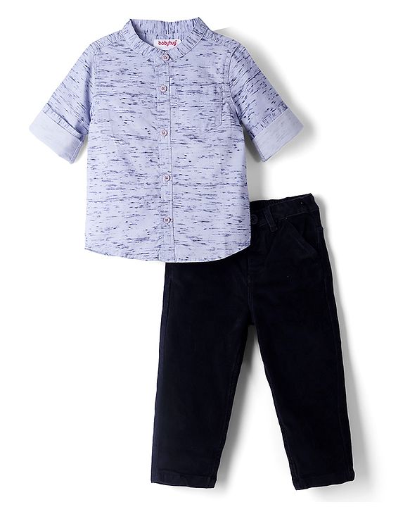 Babyhug 100% Cotton Woven Full Sleeves Printed Shirt & Jeans - Black & Blue