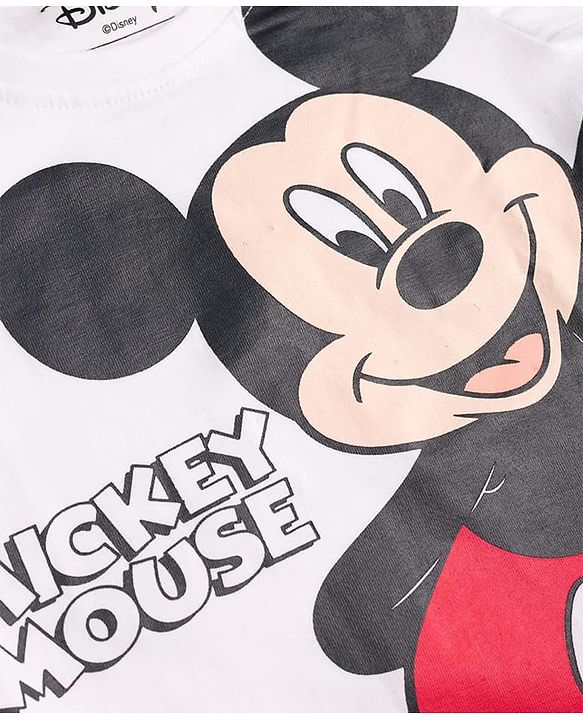 Babyhug Disney Single Jersey Knit Full Sleeves T-Shirt & Pajama Night Suit with Mickey Mouse Graphics - White & Blue