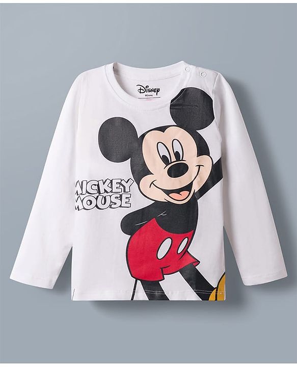 Babyhug Disney Single Jersey Knit Full Sleeves T-Shirt & Pajama Night Suit with Mickey Mouse Graphics - White & Blue