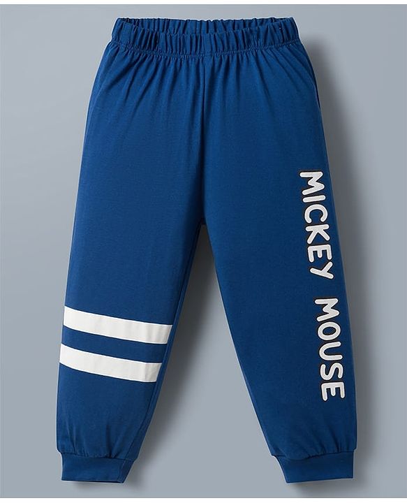 Babyhug Disney Single Jersey Knit Full Sleeves T-Shirt & Pajama Night Suit with Mickey Mouse Graphics - White & Blue