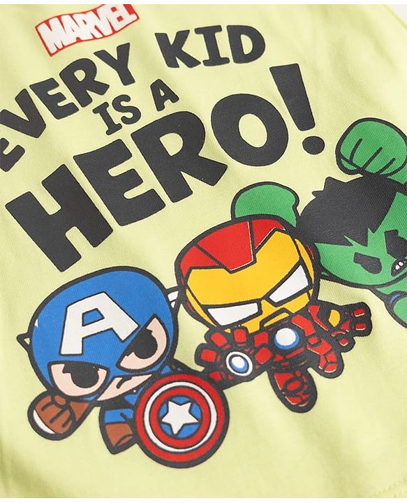 Babyhug Marvel Single Jersey Knit Full Sleeves T-Shirt & Pyjama Night Suit with Avengers Graphics - Limegreen & Black