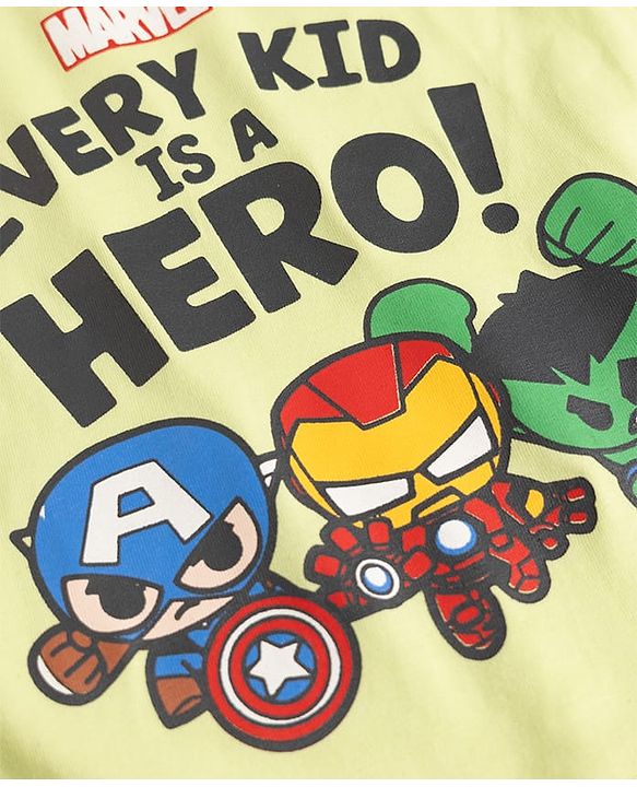 Babyhug Marvel Single Jersey Knit Full Sleeves T-Shirt & Pyjama Night Suit with Avengers Graphics - Limegreen & Black