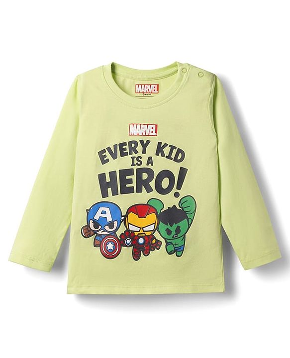 Babyhug Marvel Single Jersey Knit Full Sleeves T-Shirt & Pyjama Night Suit with Avengers Graphics - Limegreen & Black