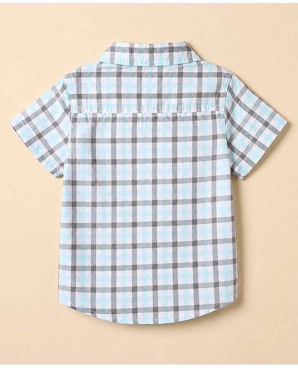 Babyhug 100% Cotton Woven Half Sleeves Shirt and Shorts with Checks - Light Blue