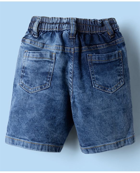 Babyhug Cotton Woven Half Sleeves Shirt and Denim Shorts with Pineapple Print - White & Blue