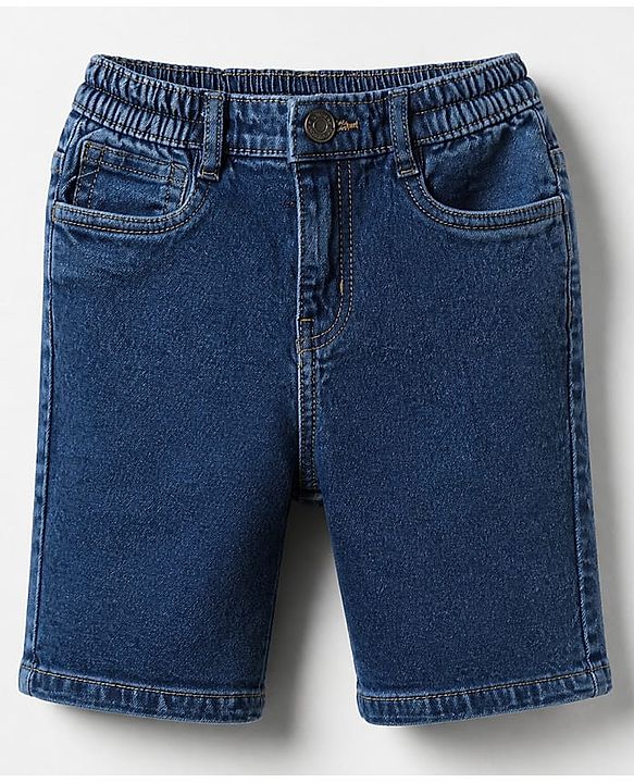 Babyhug Cotton Woven Half Sleeves Shirt and Denim Shorts Set with Leaf Print - Navy Blue