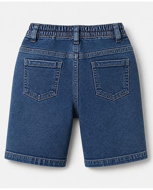 Babyhug Cotton Woven Half Sleeves Shirt and Denim Shorts Set with Leaf Print - Navy Blue