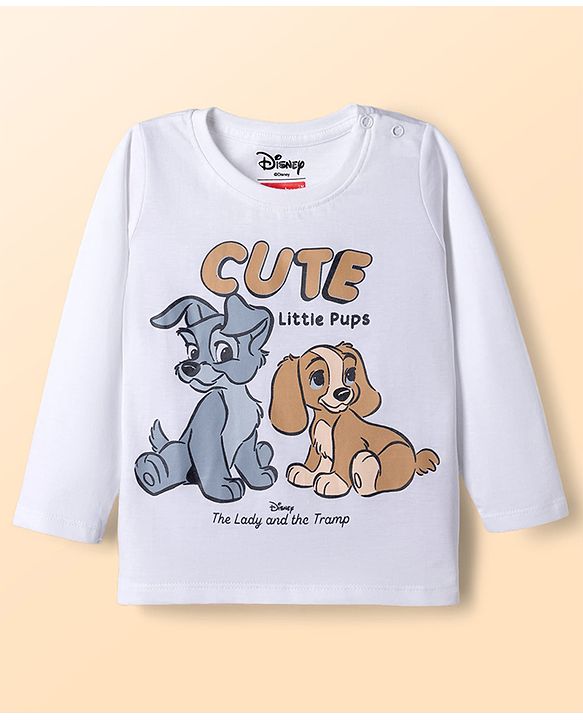 Babyhug Disney Single Jersey Knit Full Sleeves T-shirt & Striped Pyjama Night Suit With Lady and the Tramp Graphic - White