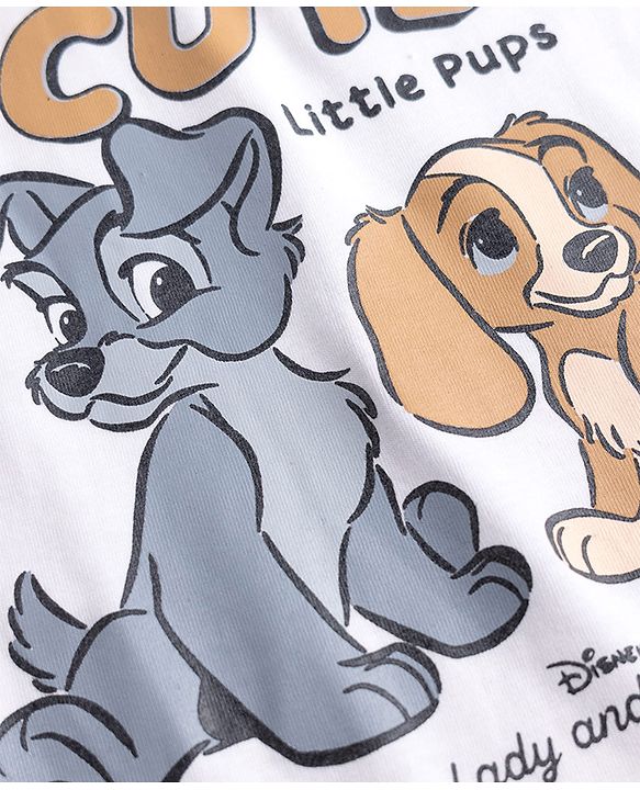 Babyhug Disney Single Jersey Knit Full Sleeves T-shirt & Striped Pyjama Night Suit With Lady and the Tramp Graphic - White