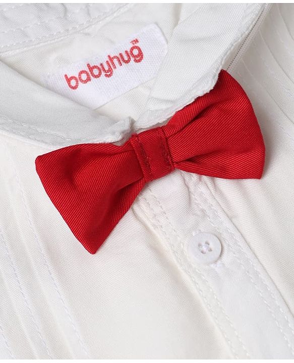 Babyhug 100% Cotton Woven Half Sleeves Shirt and Shorts with Bow Tie - Red & White
