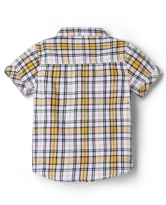 Babyhug 100% Cotton Woven Half Sleeves Checked Shirt & Shorts - Black & Yellow