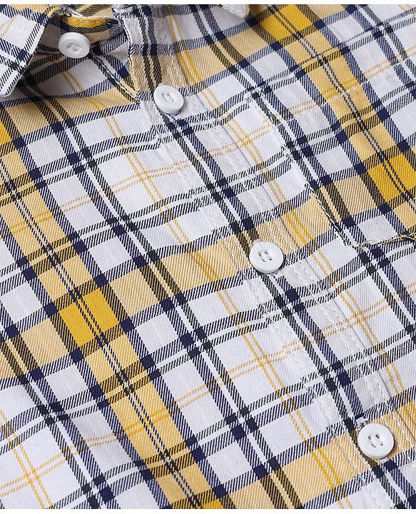 Babyhug 100% Cotton Woven Half Sleeves Checked Shirt & Shorts - Black & Yellow