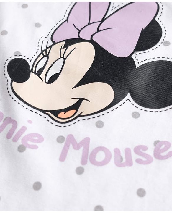 Babyhug Disney Single Jersey Knit Full Sleeves Co-Ords T-Shirt & Pyjama Night Suit with Minnie Mouse & Polka Dots Print Pack of 2 - White