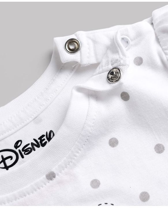 Babyhug Disney Single Jersey Knit Full Sleeves Co-Ords T-Shirt & Pyjama Night Suit with Minnie Mouse & Polka Dots Print Pack of 2 - White