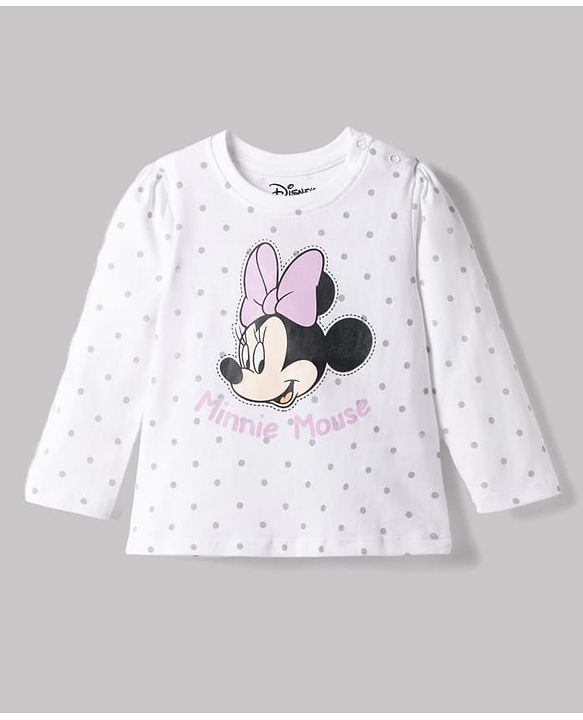 Babyhug Disney Single Jersey Knit Full Sleeves Co-Ords T-Shirt & Pyjama Night Suit with Minnie Mouse & Polka Dots Print Pack of 2 - White