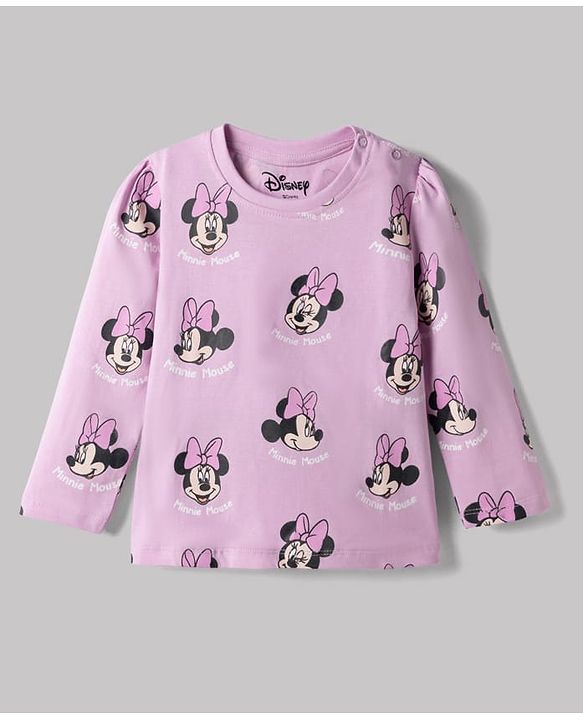 Babyhug Disney Single Jersey Knit Full Sleeves Co-Ords T-Shirt & Pyjama Night Suit with Minnie Mouse & Polka Dots Print Pack of 2 - White