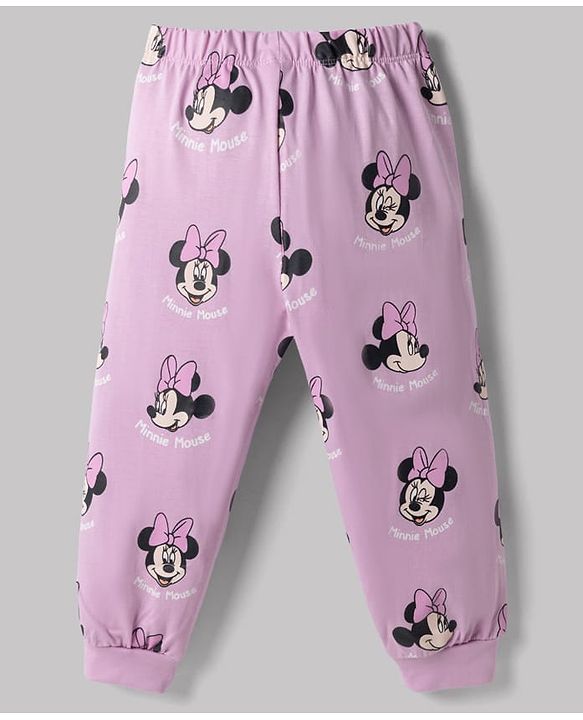 Babyhug Disney Single Jersey Knit Full Sleeves Co-Ords T-Shirt & Pyjama Night Suit with Minnie Mouse & Polka Dots Print Pack of 2 - White