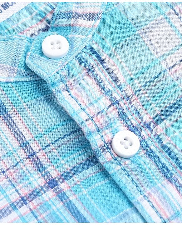 Babyhug 100% Cotton Woven Half Sleeves Checks Shirt & Shorts With Cargo Pocket - Blue & Beige