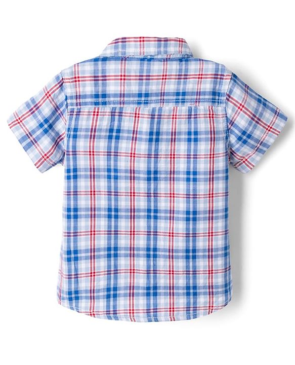 Babyhug 100% Cotton Woven Half Sleeves Shirt and Shorts with Check Print - Blue