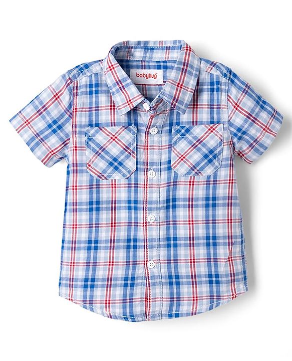 Babyhug 100% Cotton Woven Half Sleeves Shirt and Shorts with Check Print - Blue
