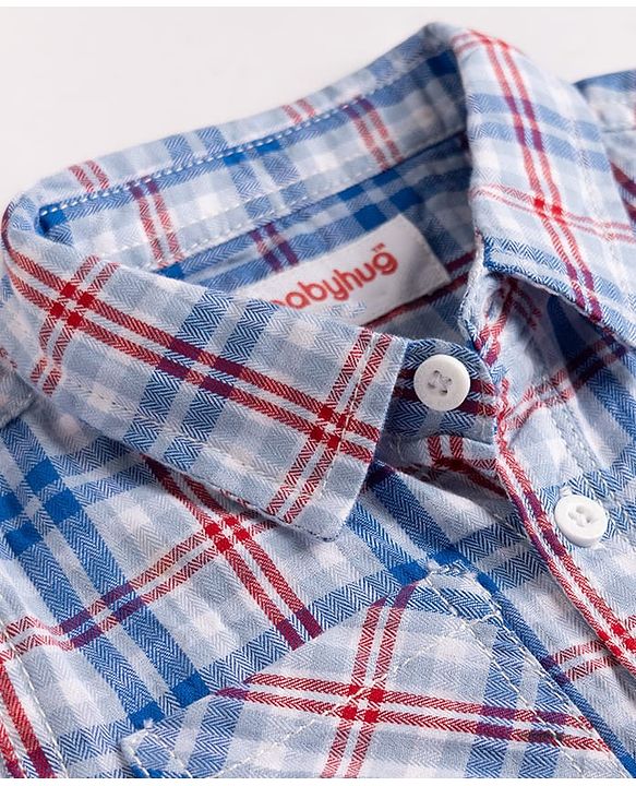 Babyhug 100% Cotton Woven Half Sleeves Shirt and Shorts with Check Print - Blue