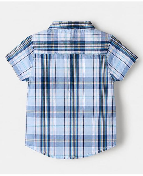 Babyhug 100% Cotton Woven Half Sleeves Checks Shirt & Shorts Set - Beige & Blue