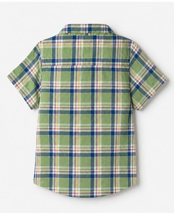 Babyhug Cotton Woven Half Sleeves Checked Shirt & Shorts Set - White & Green