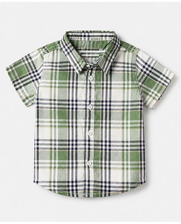Babyhug 100% Cotton Woven Half Sleeves Shirt and Shorts with Checks - Green