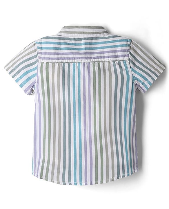 Babyhug 100% Cotton Woven Half Sleeves Striped Shirt & Shorts - Blue & White