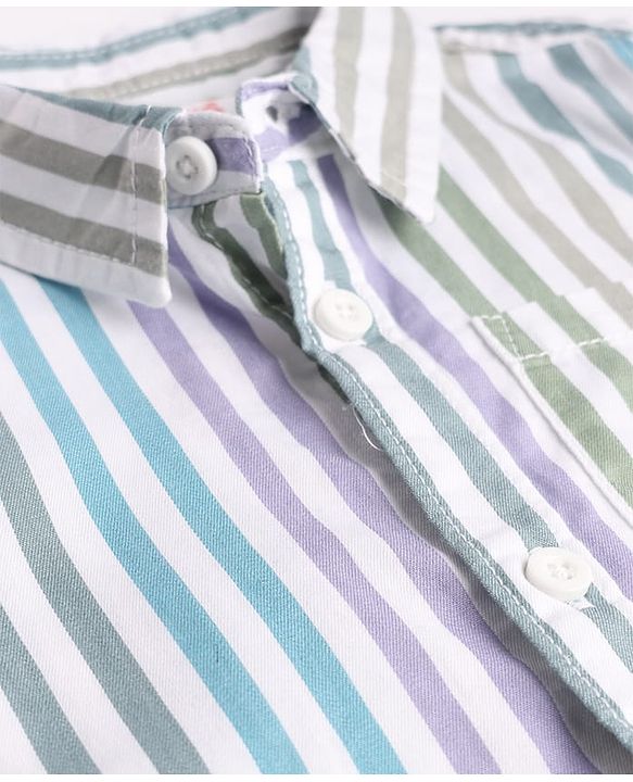 Babyhug 100% Cotton Woven Half Sleeves Striped Shirt & Shorts - Blue & White