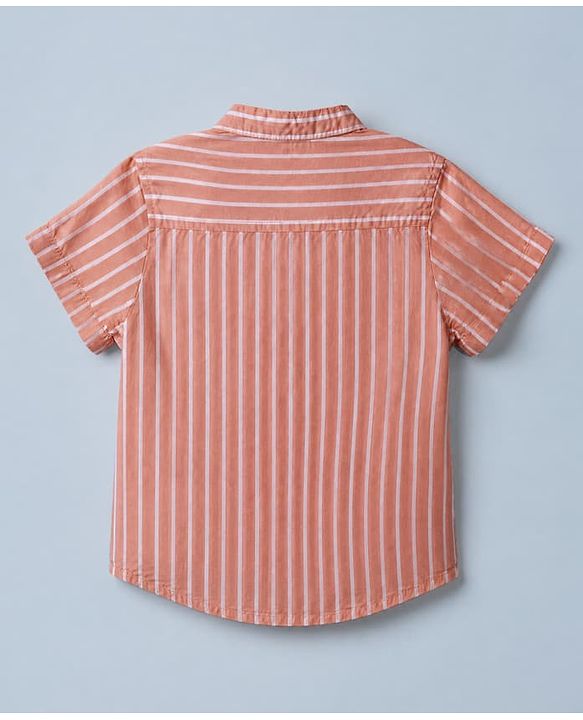 Babyhug 100% Cotton Woven Half Sleeves Striped Shirt and Shorts Set - Peach