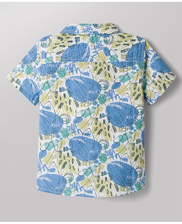 Babyhug Cotton Woven Half Sleeves Abstract Printed Shirt & Denim Shorts Set - Light Blue