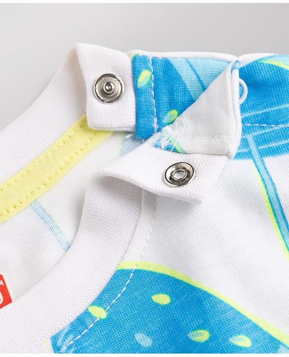 Babyhug Cotton Woven Half Sleeves T-Shirt & Denim Shorts Set with Beach Theme Print - White