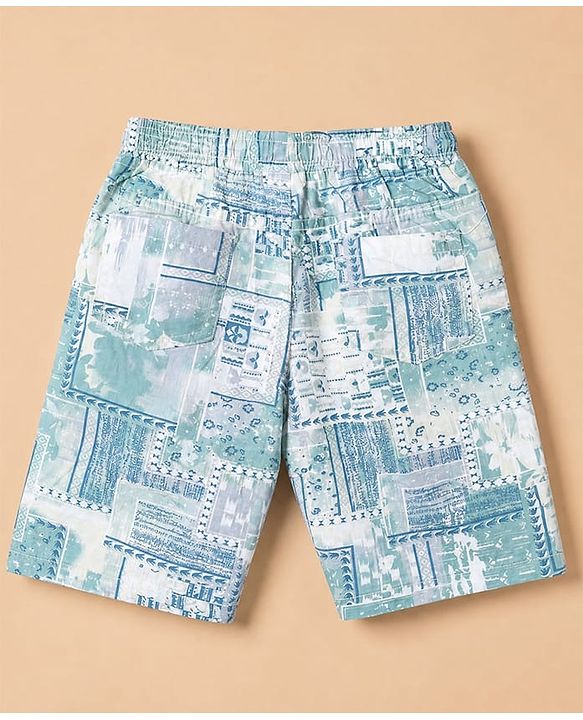 Babyhug 100% Cotton Woven Half Sleeves Co-Ords Shirt and Shorts with Geometric Print - Light Blue