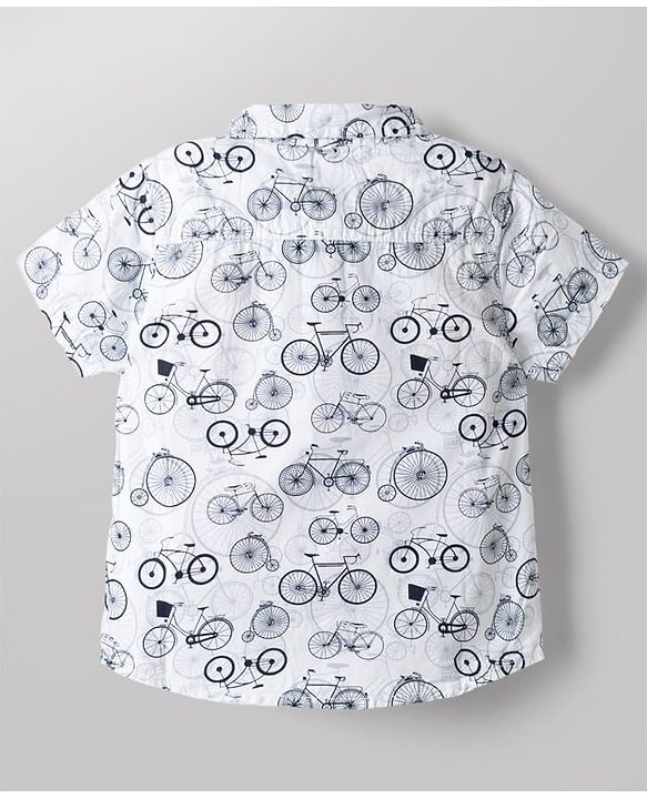 Babyhug 100% Cotton Woven Half Sleeves Shirt & Shorts Set with Bicycle Print - Grey