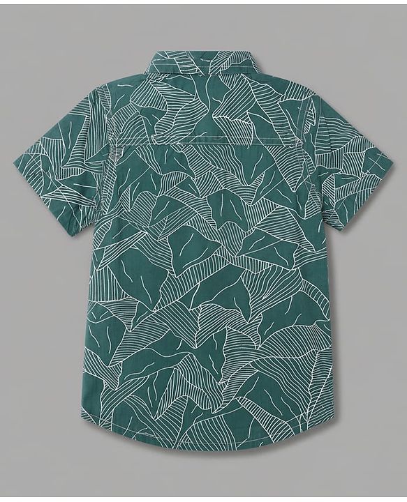 Babyhug 100% Cotton Woven Half Sleeves Abstract Printed Shirt & Shorts With Cargo Pockets - White & Green