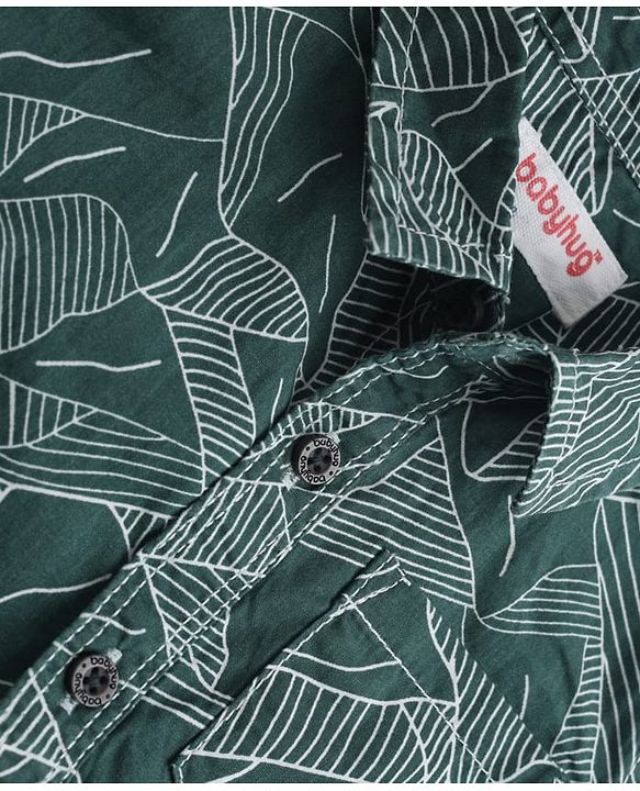 Babyhug 100% Cotton Woven Half Sleeves Abstract Printed Shirt & Shorts With Cargo Pockets - White & Green