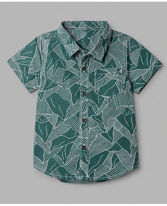 Babyhug 100% Cotton Woven Half Sleeves Abstract Printed Shirt & Shorts With Cargo Pockets - White & Green
