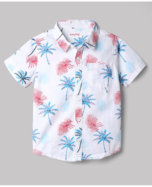 Babyhug Cotton Blend Woven Half Sleeves Shirt and Denim Shorts With Floral Print - White