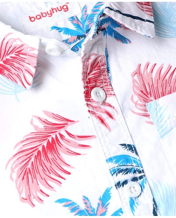 Babyhug Cotton Blend Woven Half Sleeves Shirt and Denim Shorts With Floral Print - White